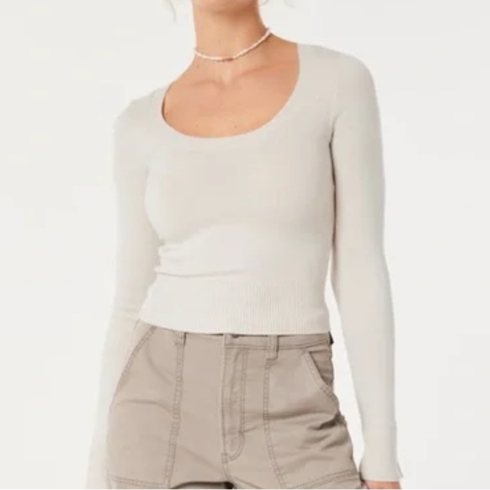 Cream Long Sleeve Ribbed Top